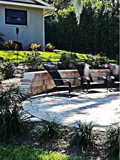 Backyard patio with landscape beds
