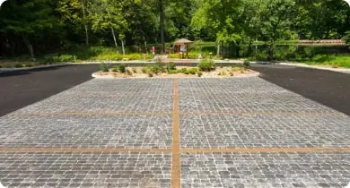 Paver parking area with contrasting stripes