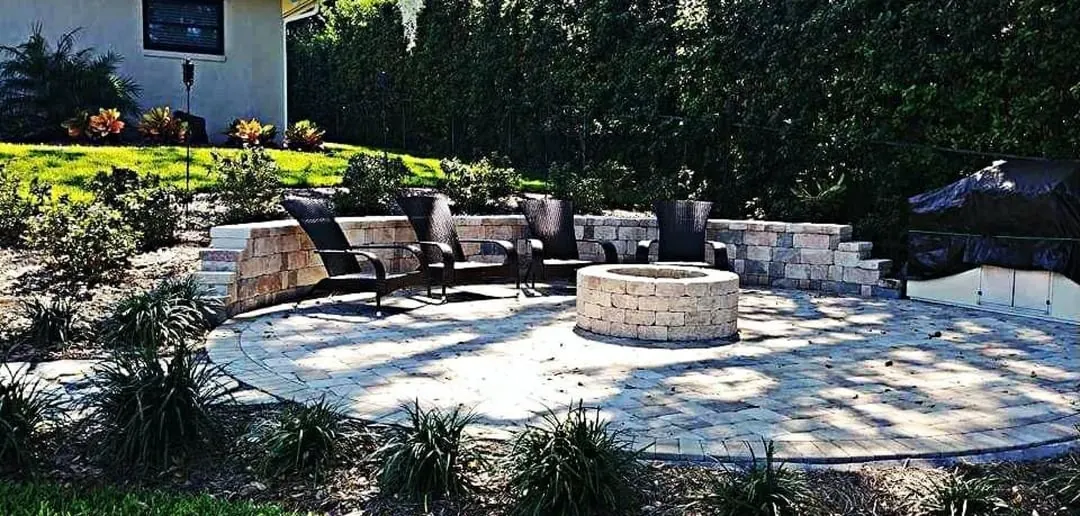 Round fire pit seating area